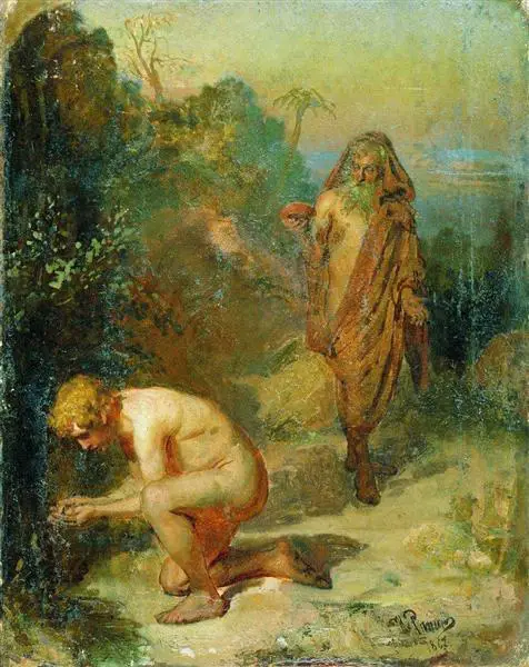 Diógenes e o menino, por Ilya Repin