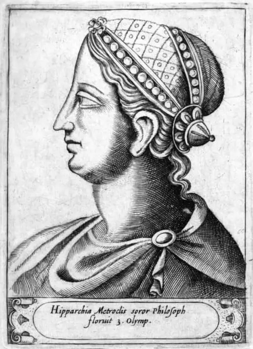 Grabado imaginario de la filósofa Hiparquía de Maronea, de Girolamo Olgiati